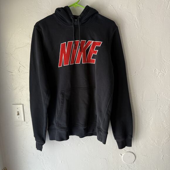 Nike Y2k Hoodie Mens‎ Large Black Pullover Sweatshirt Distressed Spell Out Logo - Picture 1 of 8